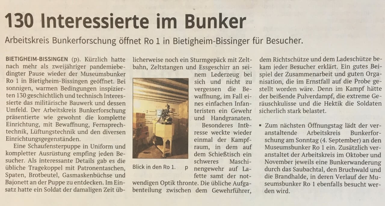130 Interessierte im Bunker - Vaihinger Kreiszeitung - 3 juli 2022