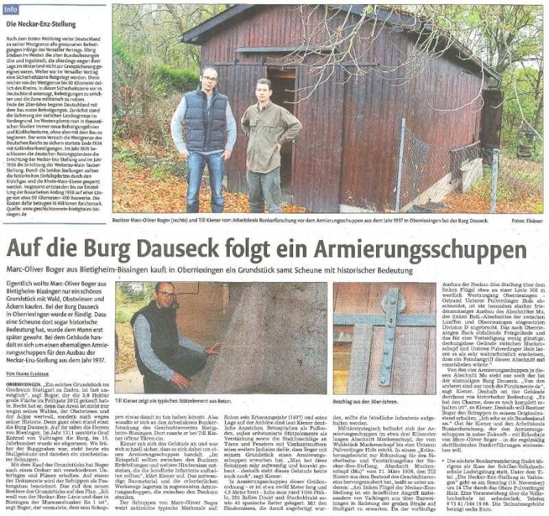 Auf die Burg Dauseck folgt ein Armierungsschuppen - Vaihinger Kreiszeitung November 2013