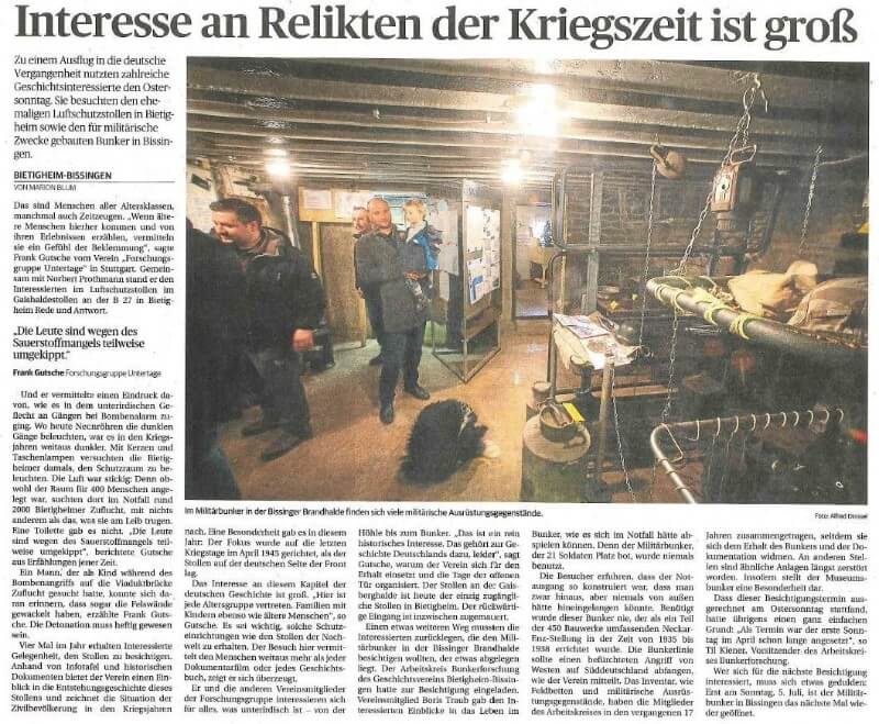 Interesse an Relikten der Kriegszeit ist groß - Ludwigsburger-Kreiszeitung April 2015