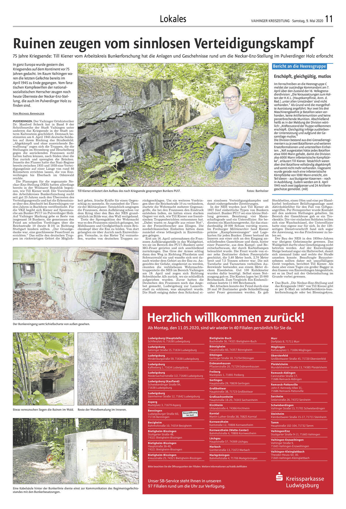 75 Jahre Kriegsende: Till Kiener vom Arbeitskreis Bunkerforschung hat die Anlagen und Geschehnisse rund um die Neckar-Enz-Stellung im Pulverdinger Holz erforscht.