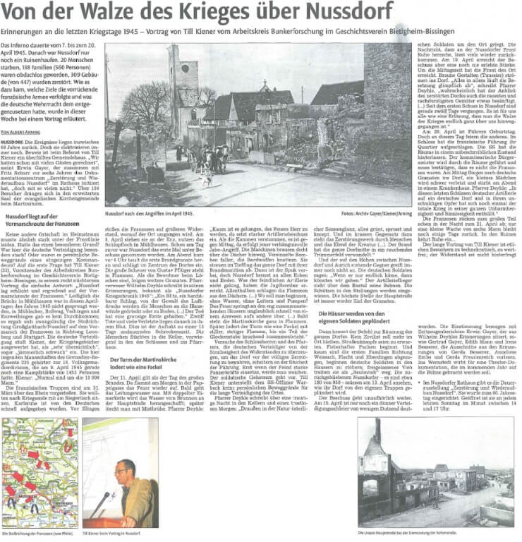 Von der Walze des Krieges über Nussdorf - Vaihinger Kreiszeitung April 2011